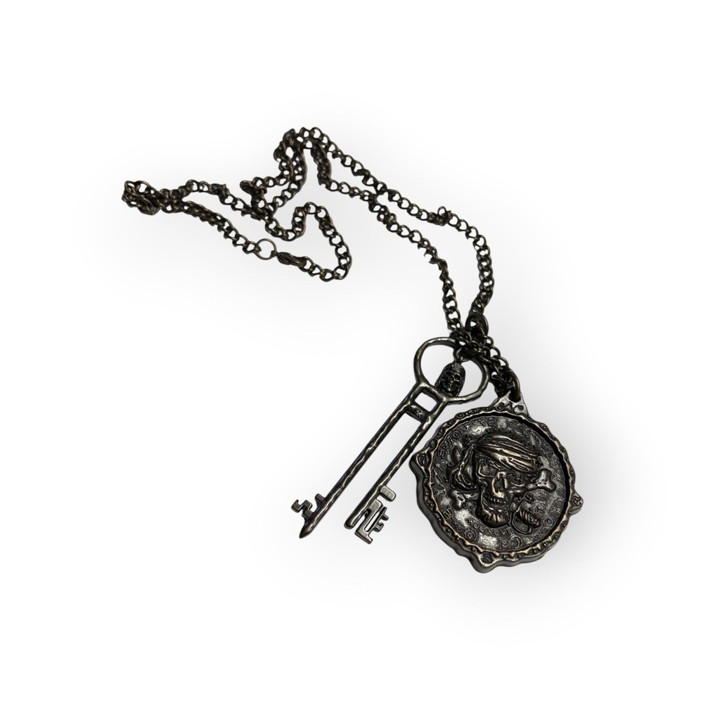 Disney The Pirates League Bronze Tone Necklace Key & Medallion Pendant Caribbean